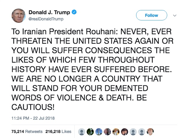 The ROAM analysis of Donald Trump’s irate Iran tweet