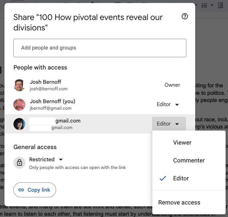Using Google Docs to collaborate on a book? Learn to use access control.