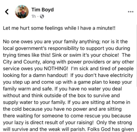 To Texas mayor Tim Boyd: bullying constituents in a crisis is not leadership