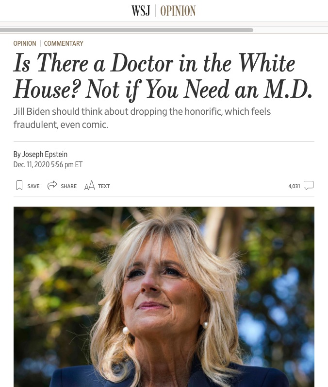 What it really means when the Journal asks Jill Biden to drop the “Dr.”