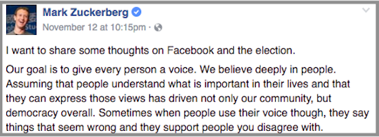 Mark Zuckerberg’s delusions regarding fake news on Facebook
