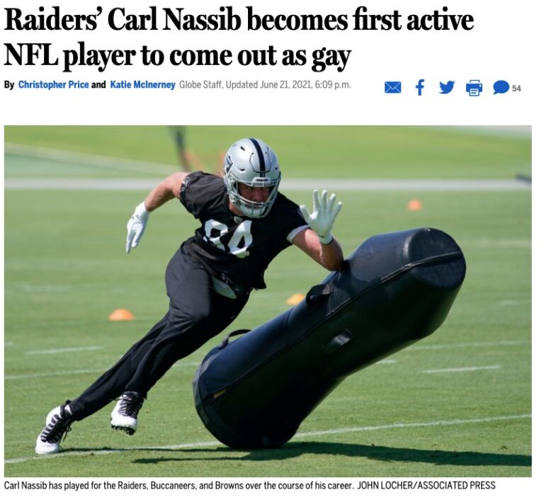 How the Boston Globe trolled gay football player Carl Nassib with its choice of photo