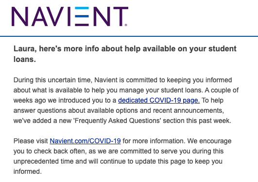 Navient COVID-19 email: not just vacuous, but deceptive