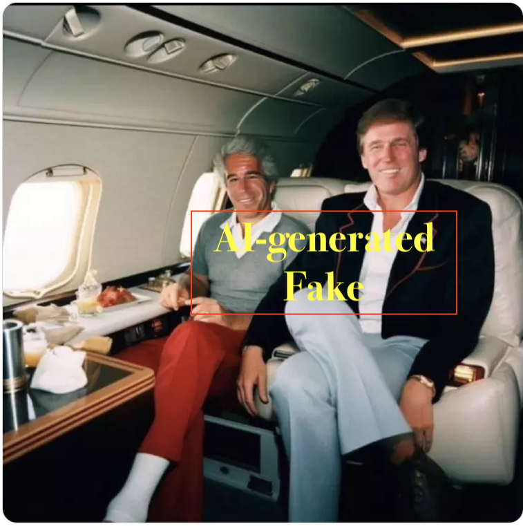 That photo of Trump and Epstein on a plane? If you really want to believe, it’s probably an AI fake.