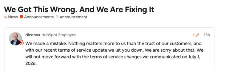 HubSpot screwed up. But then they backtracked and apologized.