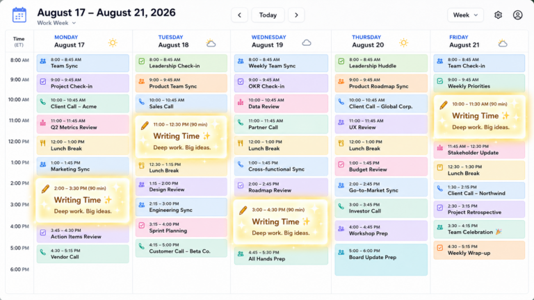 Three 90-minute blocks a week. If you don’t have time for those, you’re not really a writer.